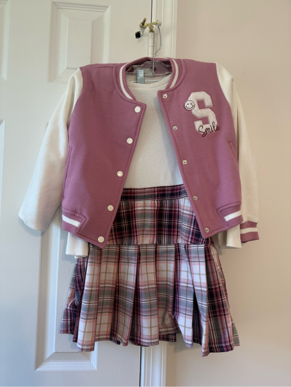 Rare Editions Girls Pink Varsity Jacket Plaid Dress Outfit Set 6x